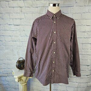 NWOT Eddie Bauer Mens XL Burgundy Check Plaid Relaxed Wrinkle Free Button Shirt